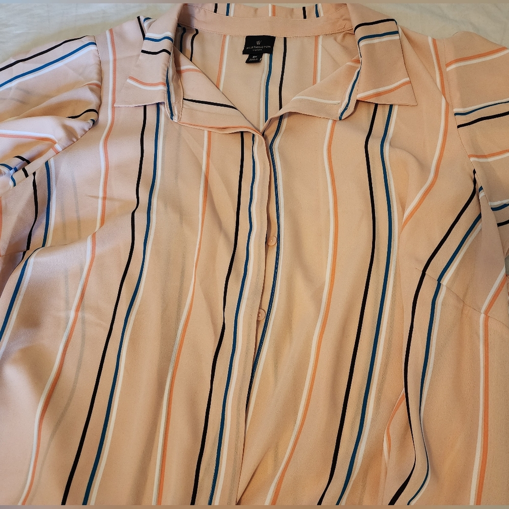 Plus size Striped Collared button down blouse